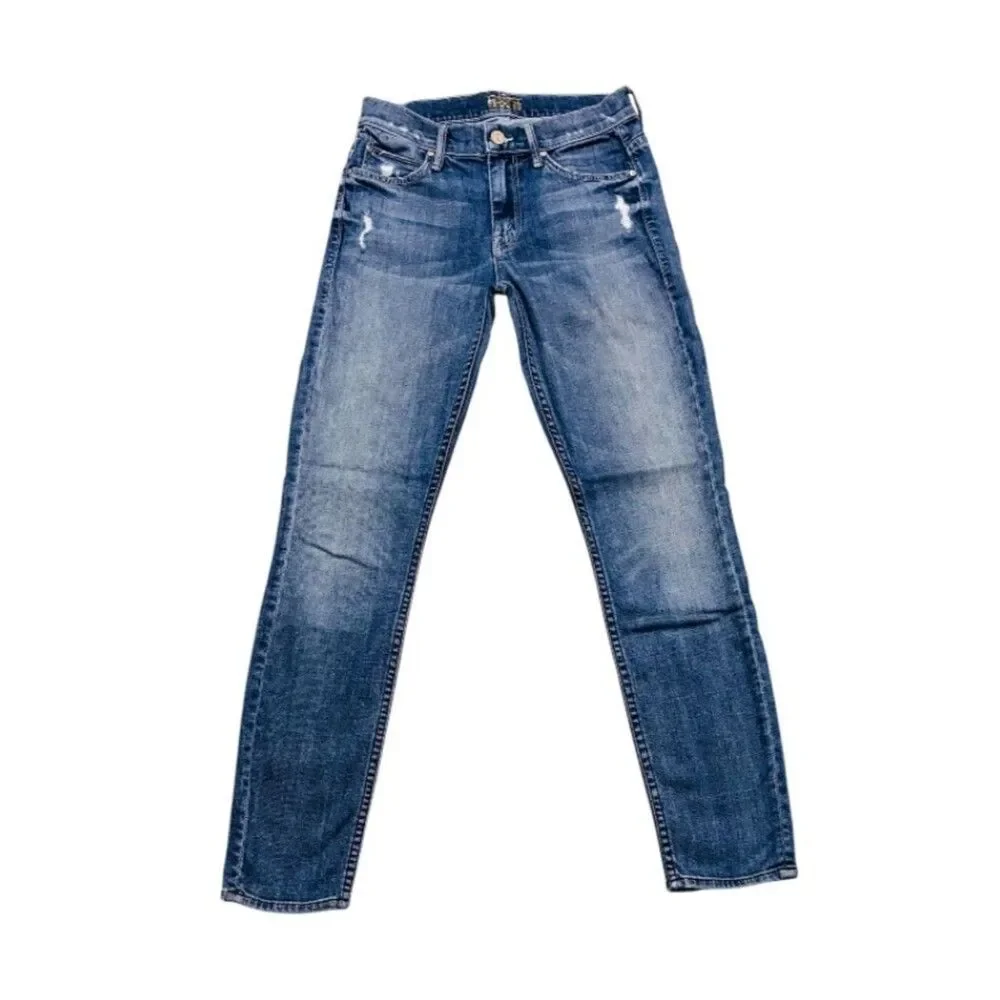 MOTHER The Muse Ankle Jeans 24x28 Blue Hooked Destroyed Stretch Denim EUC